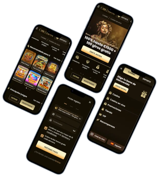 GoldSpin casino aplicación móvil con juegos, bonos, registro y navegación desde smartphones