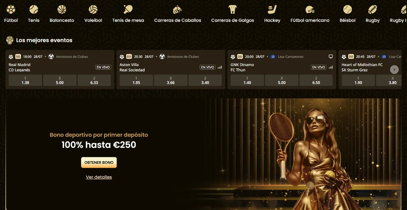 GoldSpin casino apuestas deportivas con eventos, cuotas y bono de primer depósito