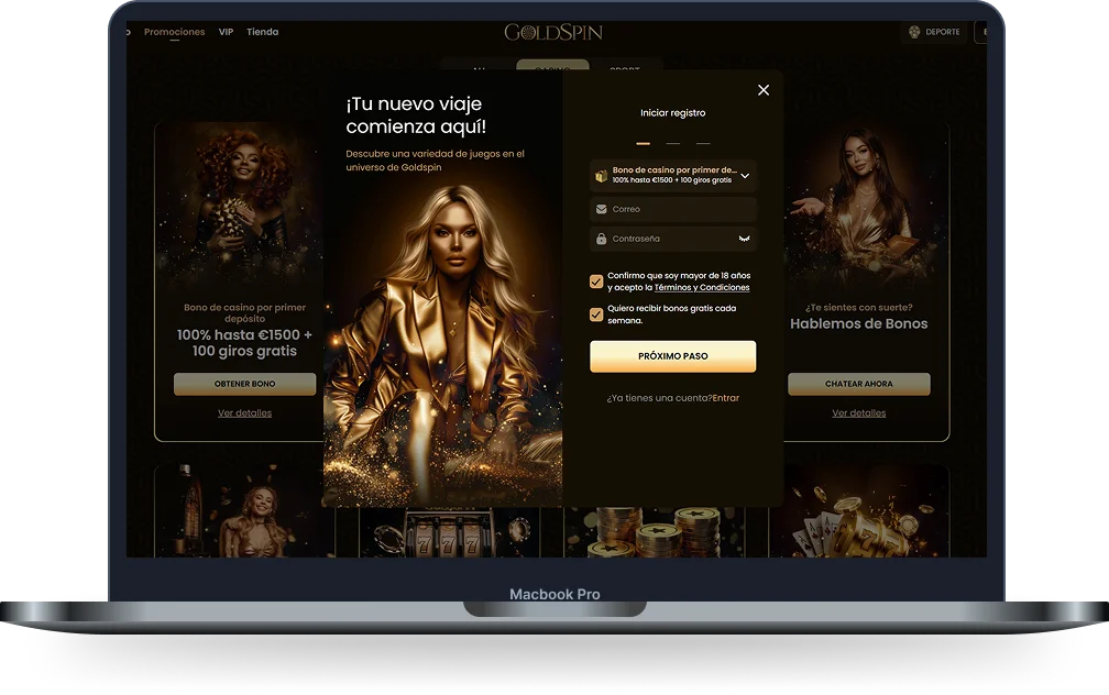 GoldSpin casino registro de cuenta en versión móvil con formulario de inscripción y bonos